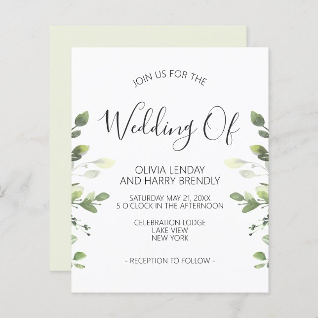 Budget Chic Eucalyptus Greenery Wedding Invitation (Front/Back)