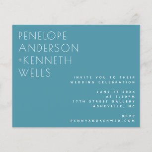 Budget Chic Minimalist Modern Teal Wedding Invite