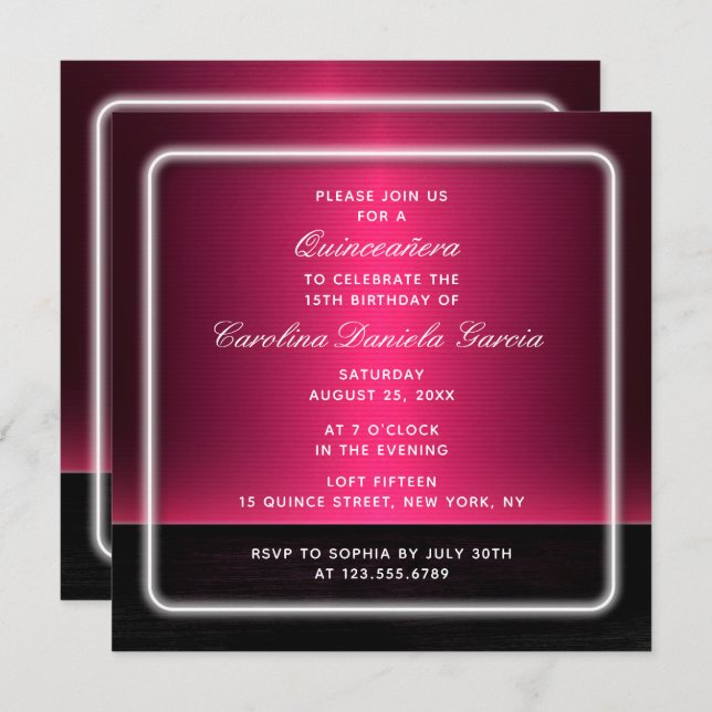 Budget Chic Modern Purple Girly Glam Quinceañera Invitation (Front/Back)