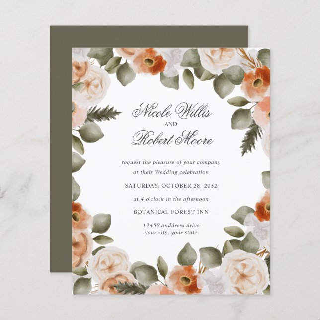 Budget Chic Orange Ivory MOSS green floral Wedding (Front/Back)