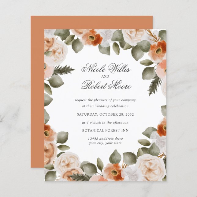 Budget Chic Orange Ivory Sage green floral Wedding (Front/Back)