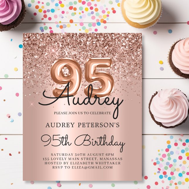 Budget Chic Rose Gold Glitter 95th Birthday Invite (Creator Uploaded)