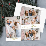 Budget Chic Script 5 Photo Collage Christmas Cards<br><div class="desc">Budget, Minimalist, Elegant Calligraphy Gold Script 5 Photo Collage "Merry Christmas" Script Holiday Thin Card in gold white. This festive, simple, whimsical five (5) photo holiday card template (on front 4 photo and back 1 photo) features a pretty grid photo collage and says „Merry Christmas”! The „Merry Christmas” greeting text...</div>