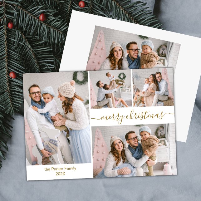 Budget Chic Script 5 Photo Collage Christmas Cards (Creator Uploaded)