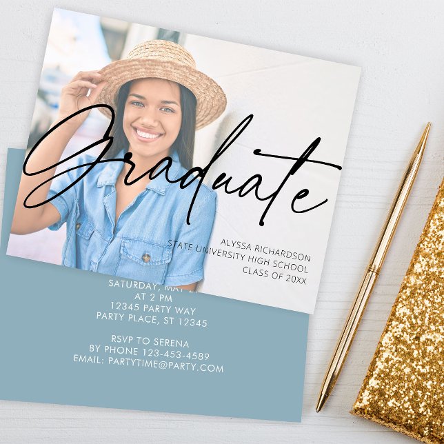 Budget  Chic Script H Photo Graduation Party Flyer (Creator Uploaded)
