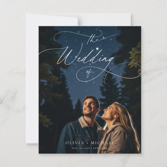Budget Chic Script Romantic Wedding Photo Invites (Front)