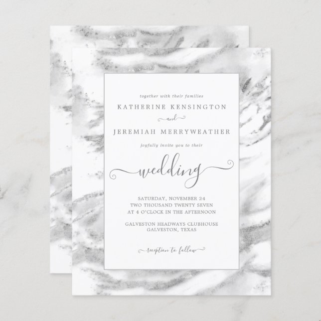 Budget Chic Silver Foil Marble Wedding Invitation (Front/Back)
