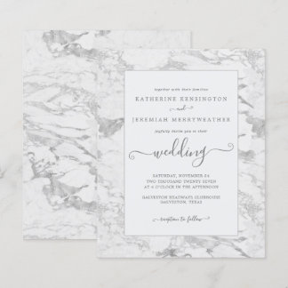 Budget Chic Silver Foil Marble Wedding Invitation