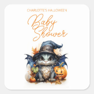 Budget Children's Watercolor Baby Dragon Halloween Square Sticker