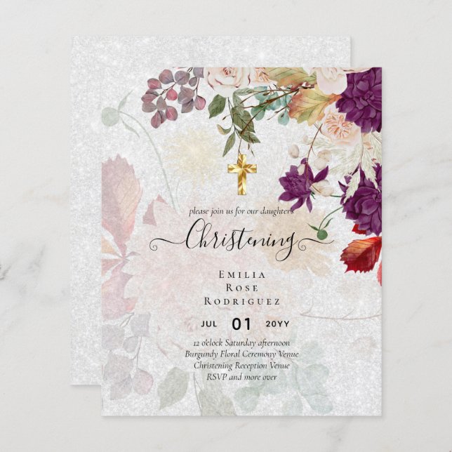 BUDGET CHRISTENING Invite Baptism Bautizo Bautismo (Front/Back)