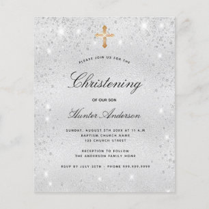 Budget christening silver boy girl invitation