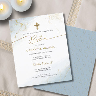 Budget Christian Blue Gold Cross Boy Baptism