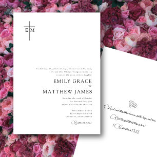 Budget Christian Monogrammed Cross Modern Minimal Invitation