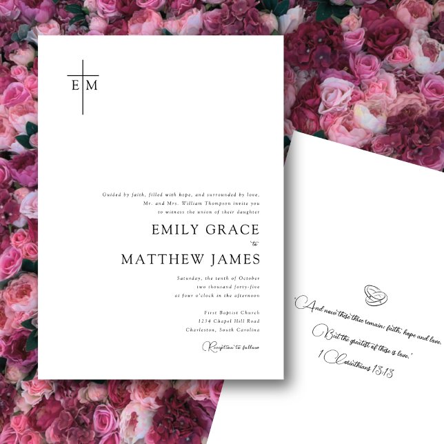 Budget Christian Monogrammed Cross Modern Minimal Invitation (Creator Uploaded)