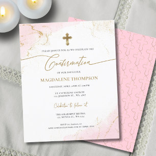 Budget Christian Pink Gold Cross Girl Confirmation