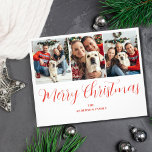 Budget Christmas 3 Photo Red Typography Card<br><div class="desc">Budget Christmas card flyer with 3 photo collage and red typography. Simple,  modern design for the holiday season. Replace the 3 photos with your own and change the text. Easy to add your own photos and name.</div>