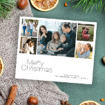 Budget Christmas 5 photo collage holiday card<br><div class="desc">Simple minimalist typography 5 custom photos, family name, and text personalised elegant Christmas BUDGET affordable holiday card. PLEASE READ THIS BEFORE PURCHASING! This is a budget affordable card printed on a paper sheet (each sheet has one card). For the best rapport price-quality, our advice is to choose the Semi-Gloss paper...</div>