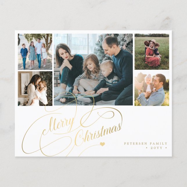BUDGET Christmas 5 photos collage Holiday Card (Front)