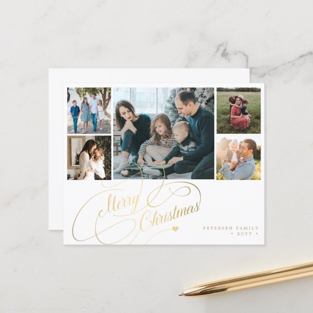 BUDGET Christmas 5 photos collage Holiday Card (Front/Back In Situ)