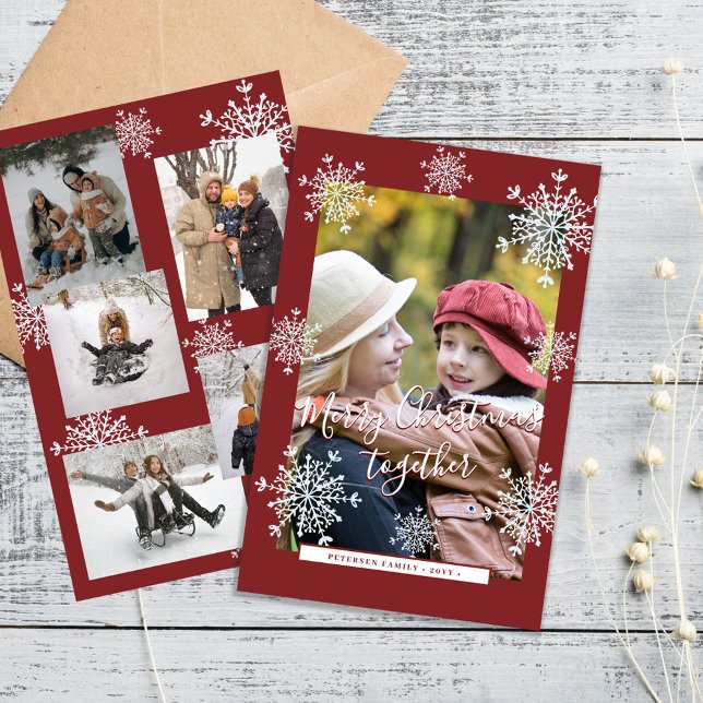 Budget Christmas 6 photo collage red holiday card (Creator Uploaded)