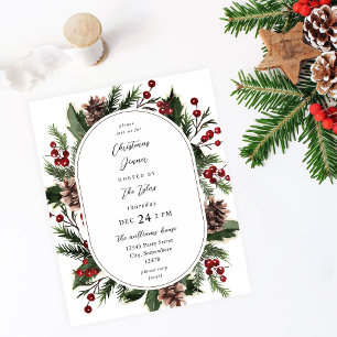 Budget Christmas Berries & Pine Dinner or Party Flyer