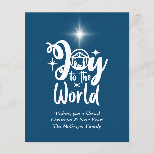 Budget Christmas Card Nativity Blue & White (Front)