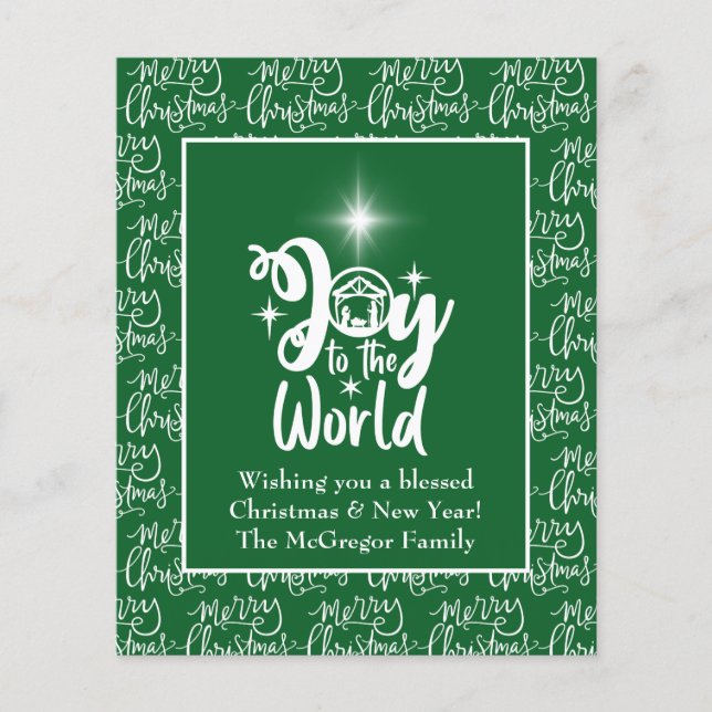 Budget Christmas Card Nativity Joy Green (Front)