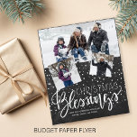 Budget Christmas chalkboard photo holiday Flyer<br><div class="desc">Family seasonal holiday greetings 3 photo collage budget affordable greetings FLYER on a dark gray charcoal chalkboard background with falling snow and "Christmas Blessings" white calligraphy script. Easy to personalize with your photos and signature! PLEASE READ THIS BEFORE PURCHASING! This is a budget affordable wedding card printed on a FLYER....</div>