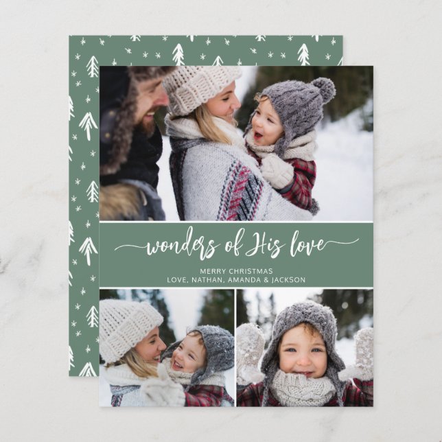Budget Christmas Christian Three Photo Modern Card (Front/Back)