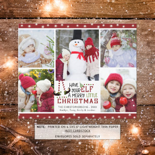 Budget Christmas Cute Elf 5 Photo Holiday Card