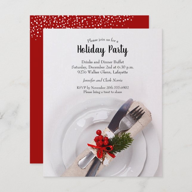 Budget Christmas Dinner Plate Holiday Invitations (Front/Back)