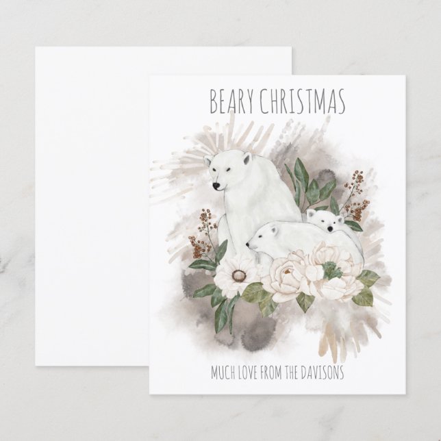 Budget Christmas Family Name White Polar Bear Card (Front/Back)