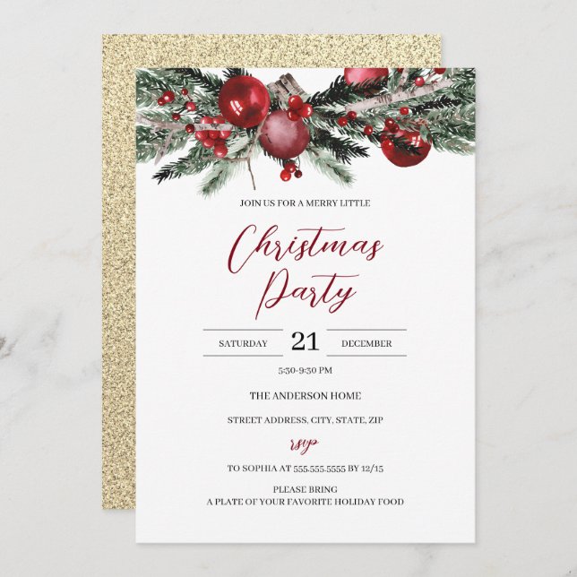 Budget Christmas Festive Red Floral Party  Invitation (Front/Back)