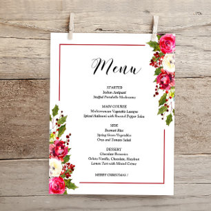 Budget Christmas Floral Menu card