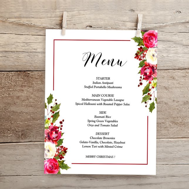 Budget Christmas Floral Menu card (Creator Uploaded)