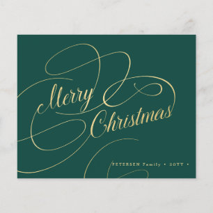 Budget Christmas gold script green holiday Card