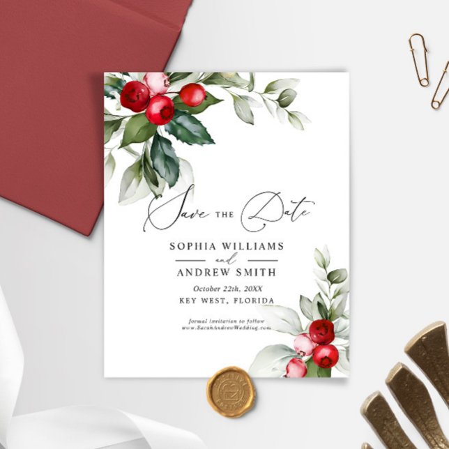BUDGET Christmas Greenery & Red Save the Date  (Creator Uploaded)