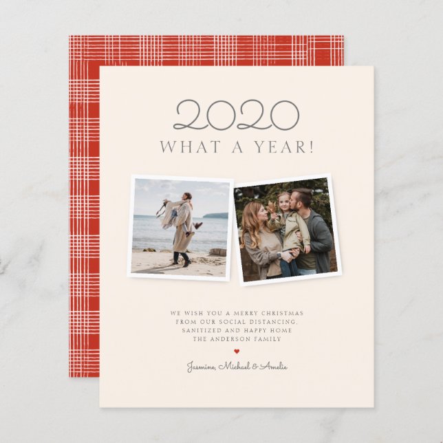 Budget Christmas Hand-drawn Tartan Photo Holiday (Front/Back)