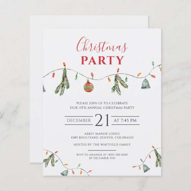 Budget Christmas Holiday Office Party Invitation (Front/Back)