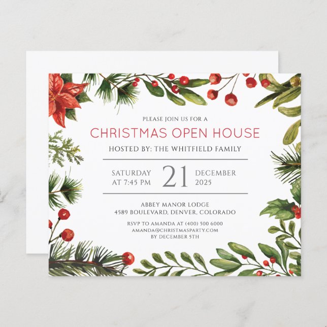 Budget Christmas Holiday Open House Party Invite (Front/Back)