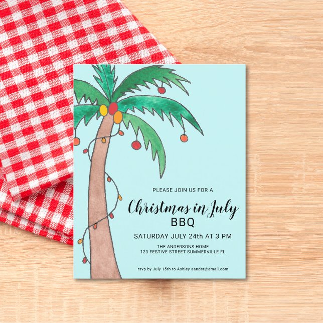 Budget Christmas In July BBQ Palm Tree Invitation (Creator Uploaded)