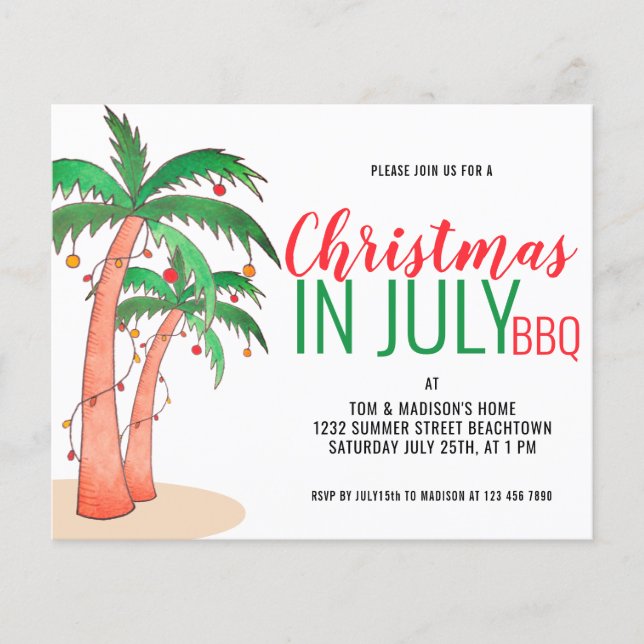 Budget Christmas in July BBQ Party Invitation (Front)