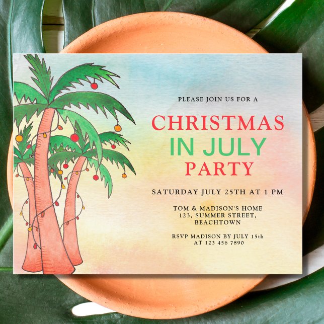 Budget Christmas In July Party Palm Trees Invite (Creator Uploaded)
