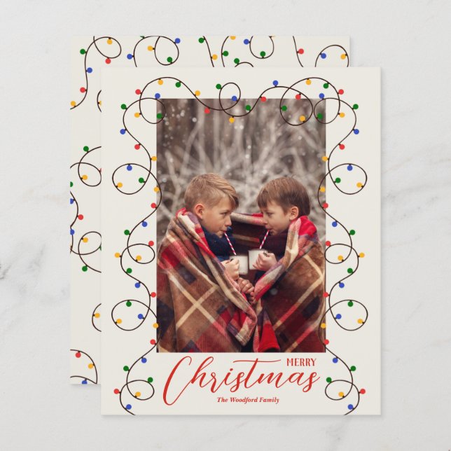 Budget Christmas Light Strand Photo Cards (Front/Back)