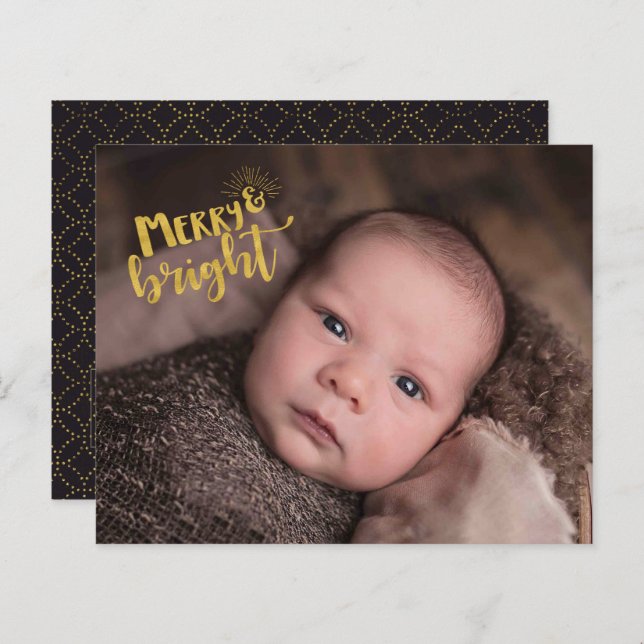 Budget Christmas Merry Bright Gold Foil Photo (Front/Back)