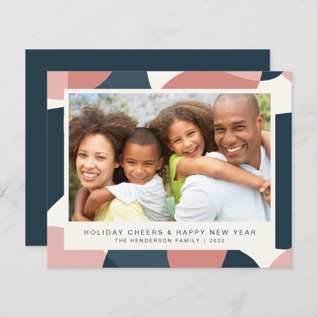 Budget Christmas New Years Photo Pink Blue Card (Front/Back)