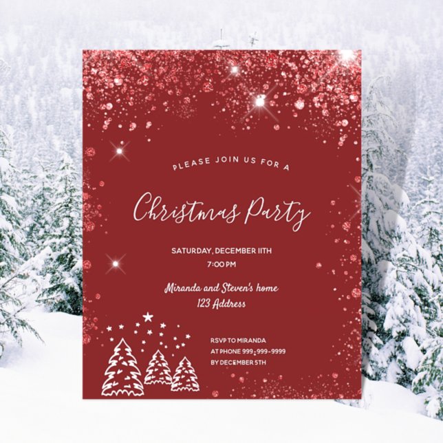 Budget Christmas party red glitter dust invitation (Creator Uploaded)