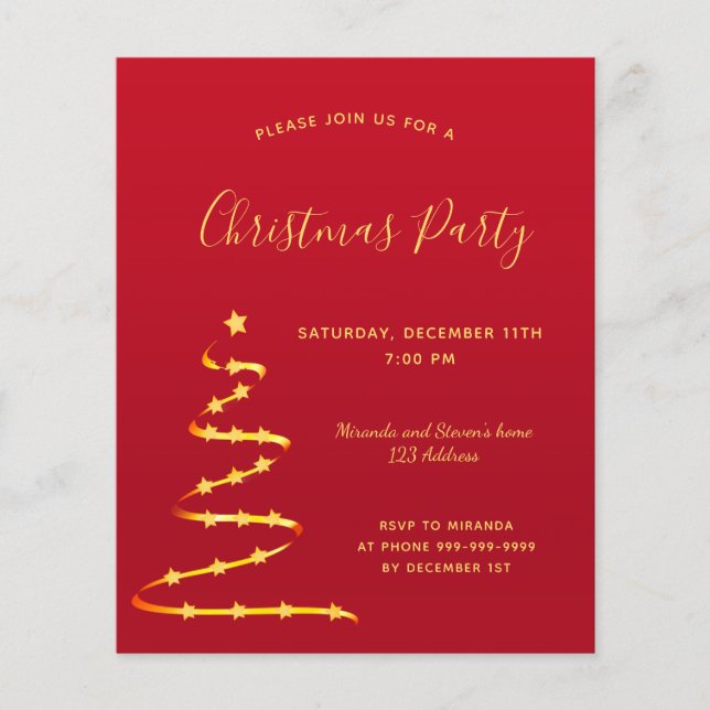 Budget Christmas party red gold modern invitation  (Front)