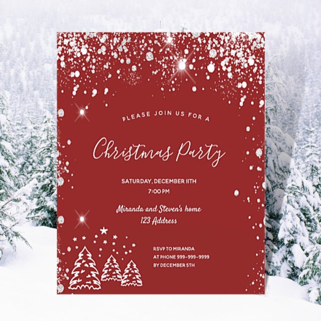 Budget Christmas party red silver invitation (Creator Uploaded)