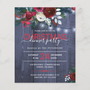 Budget Christmas party rustic floral invitation